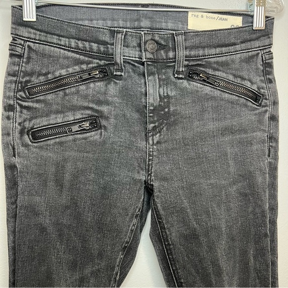 Rag & Bone Women's 26 Mid Rise Skinny Distressed Moto Jeans Black Side Zipper - Picture 2 of 10